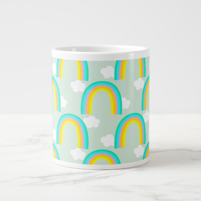 Rainbow with Cloud Blue Giant Coffee Mug (Front)