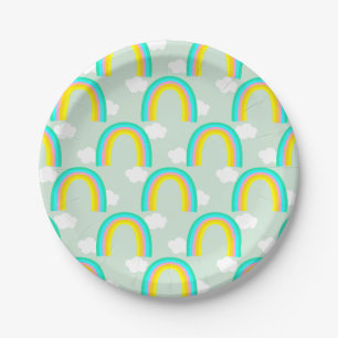 Rainbow with Cloud Blue Paper Plates