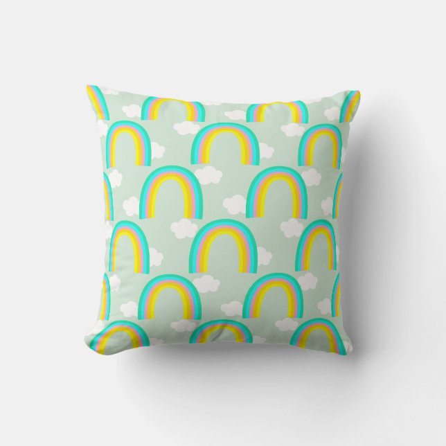 Rainbow with Cloud Blue Throw Pillow (Front)