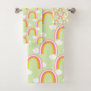 Rainbow with Cloud Light Green Bath Towel Set
