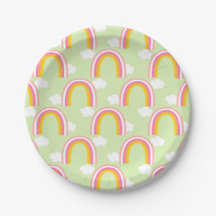 Rainbow with Cloud Light Green Paper Plates