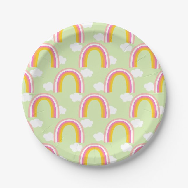 Rainbow with Cloud Light Green Paper Plates (Front)