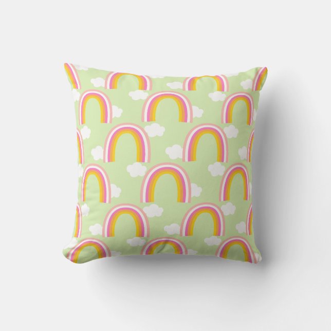 Rainbow with Cloud Light Green Throw Pillow (Front)