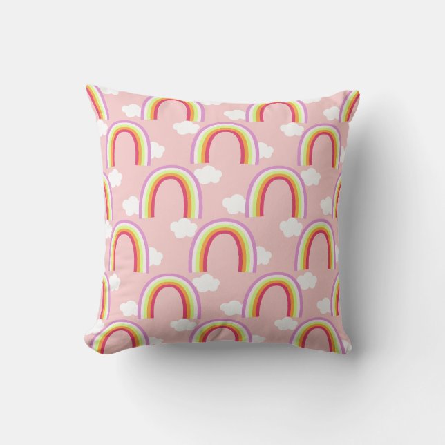 Rainbow with Cloud Light Pink Throw Pillow (Front)