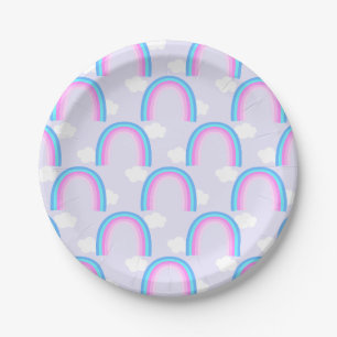 Rainbow with Cloud Light Purple Paper Plates