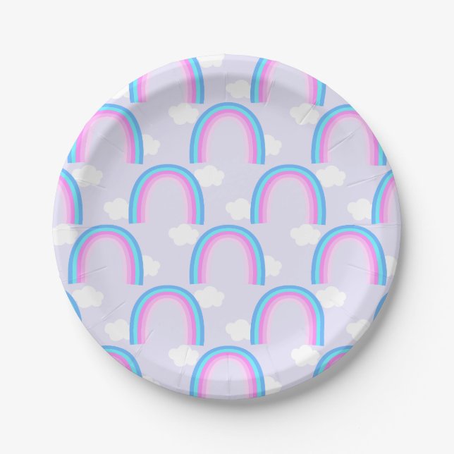 Rainbow with Cloud Light Purple Paper Plates (Front)