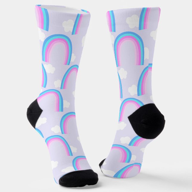 Rainbow with Cloud Light Purple Socks (Angled)
