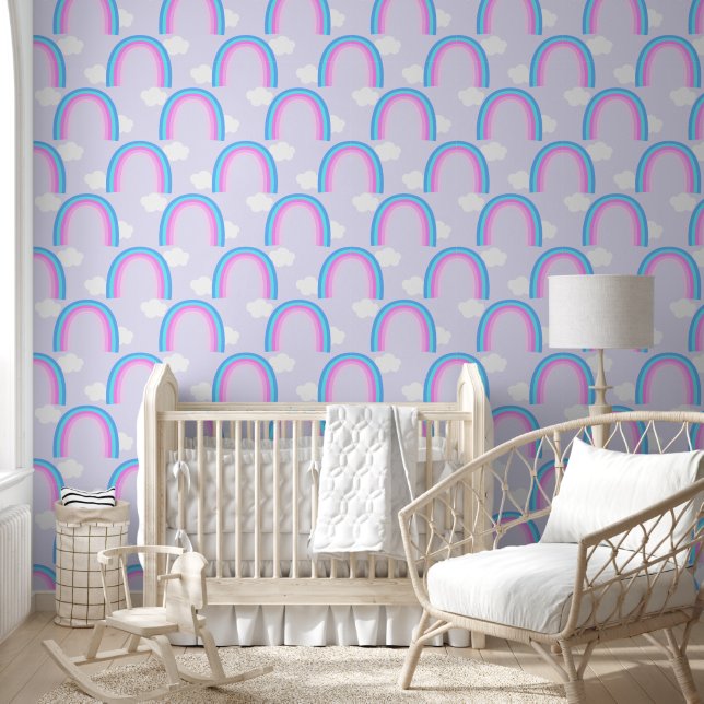Rainbow with Cloud Light Purple Wallpaper (Kids)