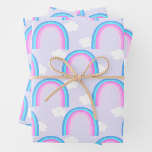 Rainbow with Cloud Light Purple Wrapping Paper Sheets