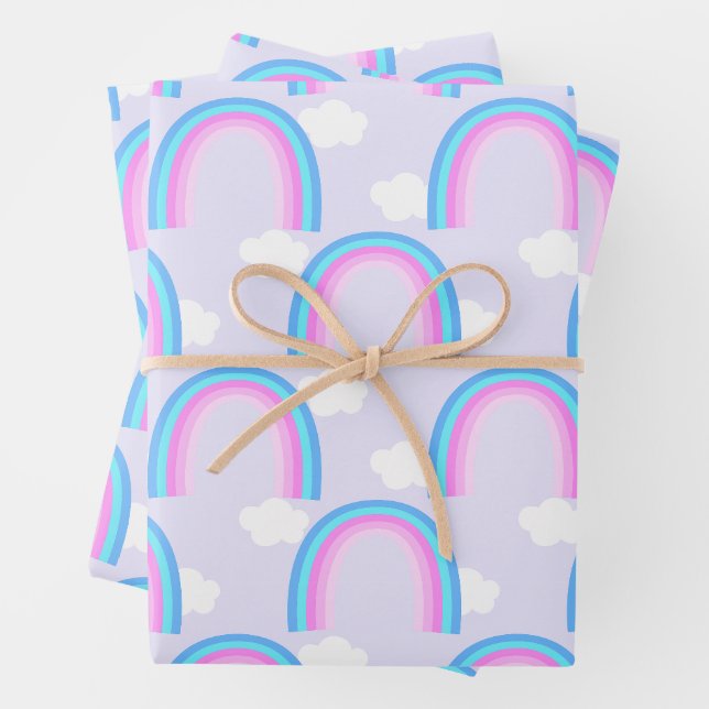 Rainbow with Cloud Light Purple Wrapping Paper Sheets (In situ)
