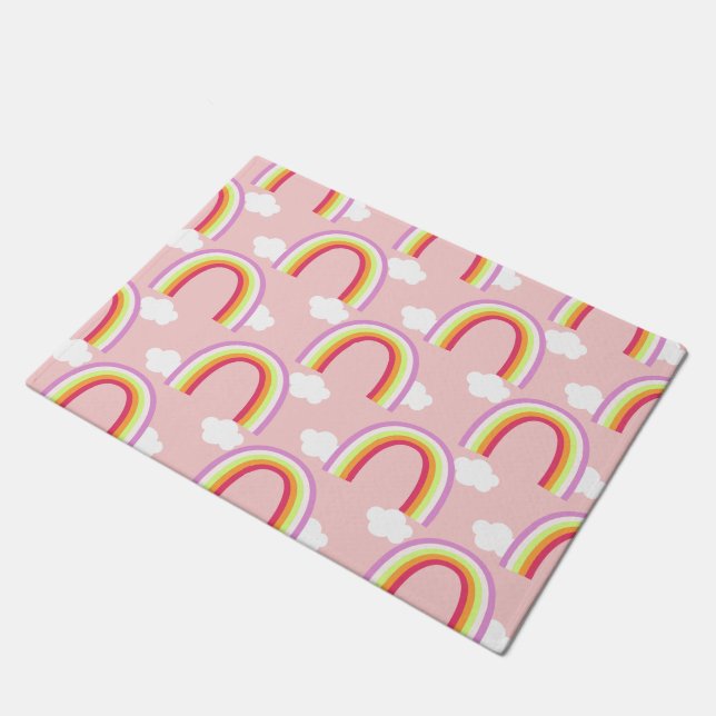 Rainbow with Cloud Pink Doormat (Angled)