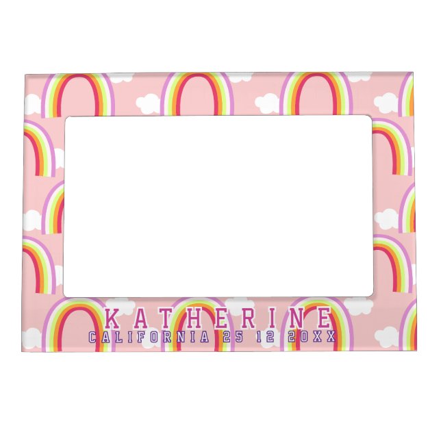 Rainbow with Cloud Pink Magnetic Frame (Front)