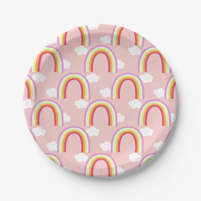 Rainbow with Cloud Pink Paper Plates (Front)