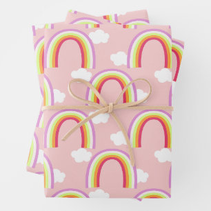 Rainbow with Cloud Pink Wrapping Paper Sheets