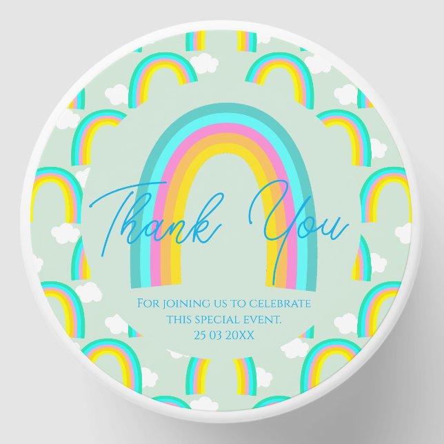Rainbow with Cloud Thank You Blue Mini Candle Favors (Front)