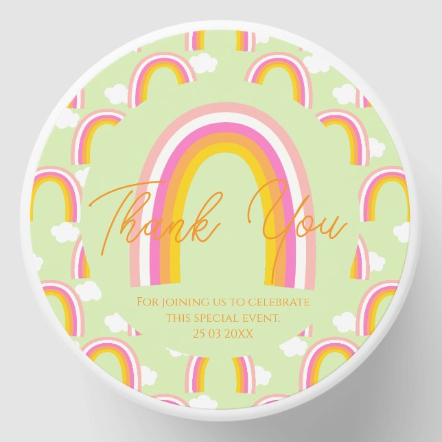 Rainbow with Cloud Thank You Light Green Mini Candle Favors (Front)