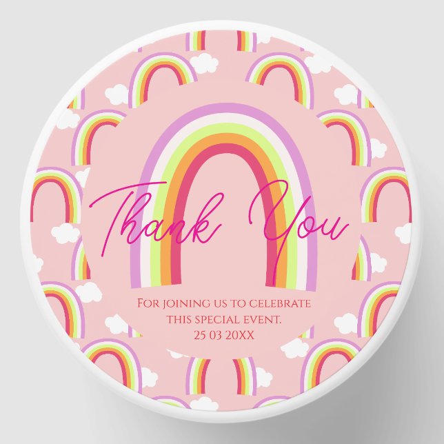 Rainbow with Cloud Thank You Pink Mini Candle Favors (Front)