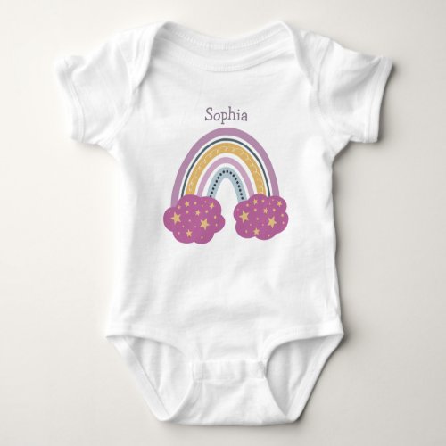 Rainbow with Clouds and Stars Signature  Baby Bodysuit