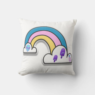 Rainbow with Clouds Illustration Throw Pillow