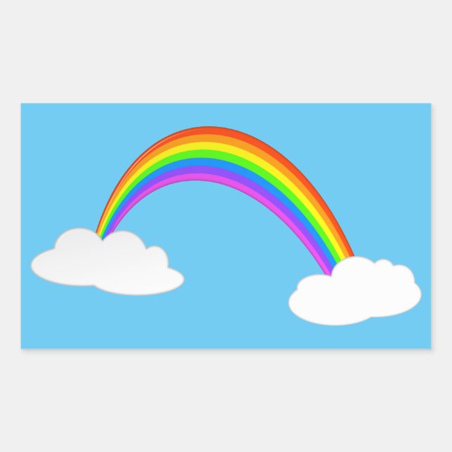 Rainbow With Clouds Rectangular Sticker (Front)