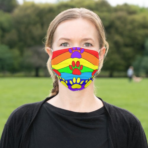 Rainbow With Dog Paw Prints Adult Cloth Face Mask