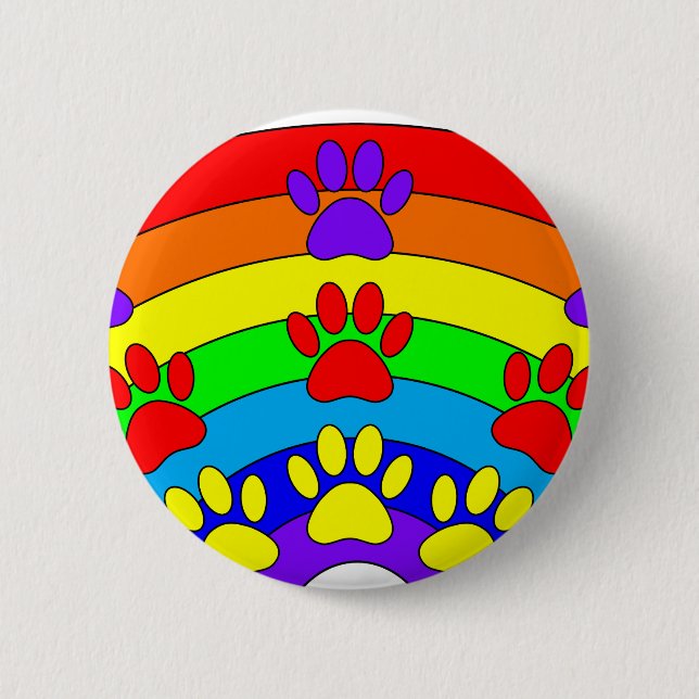 Rainbow With Dog Paw Prints Button (Front)