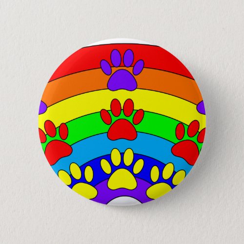 Rainbow With Dog Paw Prints Button