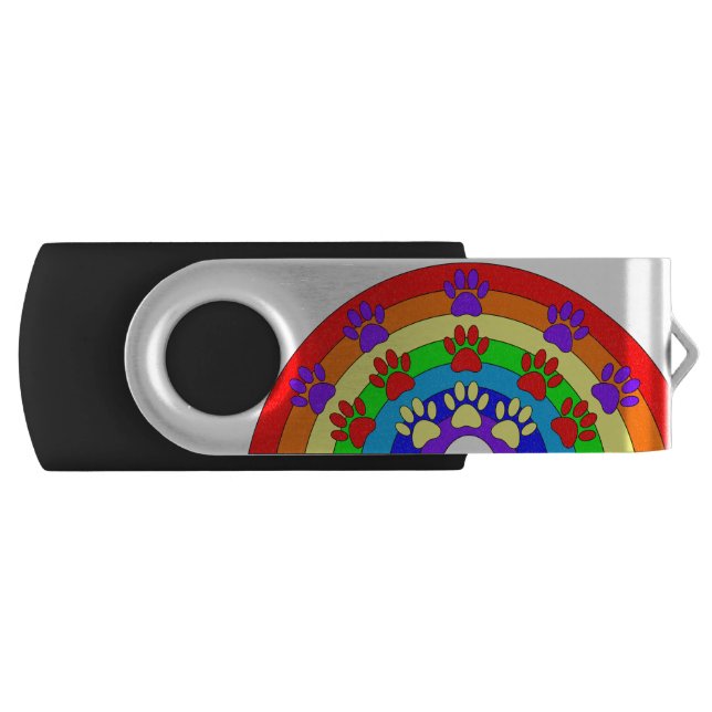 Rainbow With Dog Paw Prints Flash Drive (Front)
