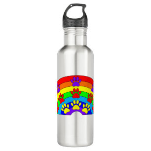 Rainbow With Dog Paw Prints Stainless Steel Water Bottle