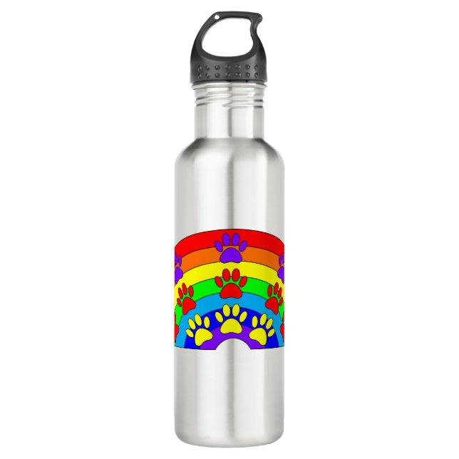 Rainbow With Dog Paw Prints Stainless Steel Water Bottle (Front)