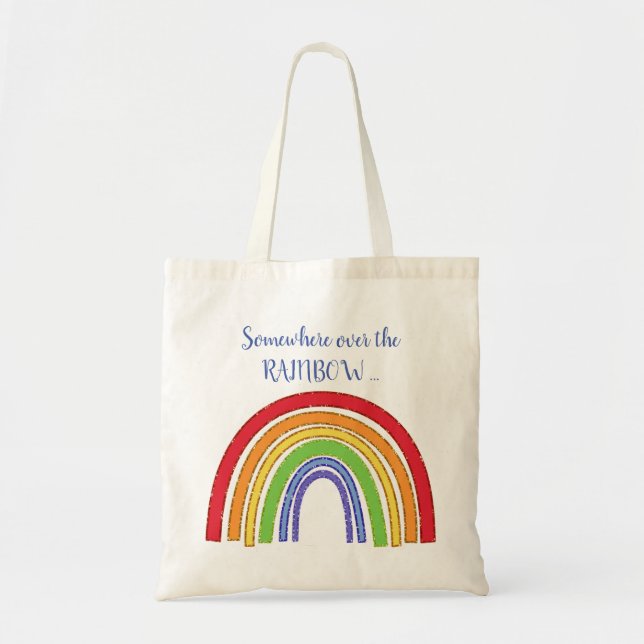 RAINBOW with Faux Glitter Border Tote Bag (Front)