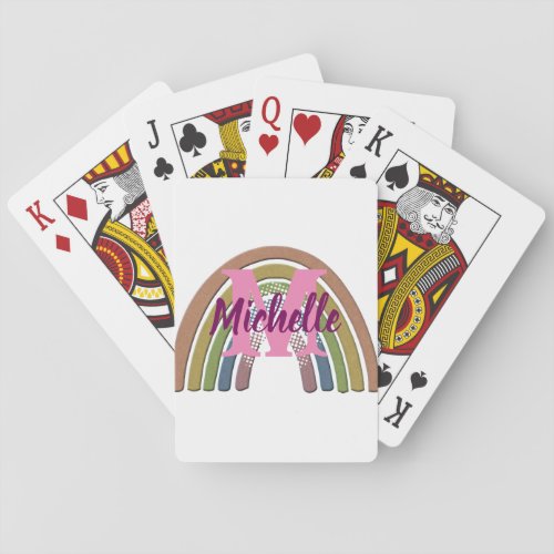 Rainbow With Faux Rustic Paper Texture Custom Name Playing Cards
