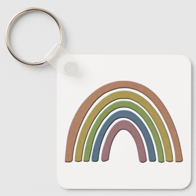 Rainbow With Faux Rustic Paper Texture Keychain (Front)