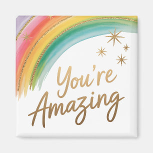 Rainbow with Gold Glitter and "You're Amazing"Text Magnet