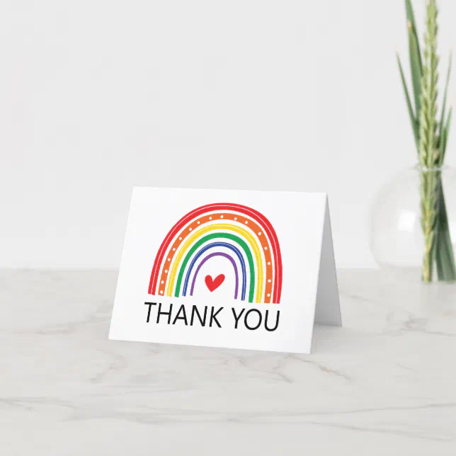 Rainbow with heart thank you card | Zazzle