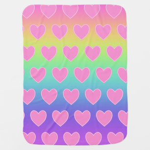 Rainbow with Pink Hearts Baby Blanket