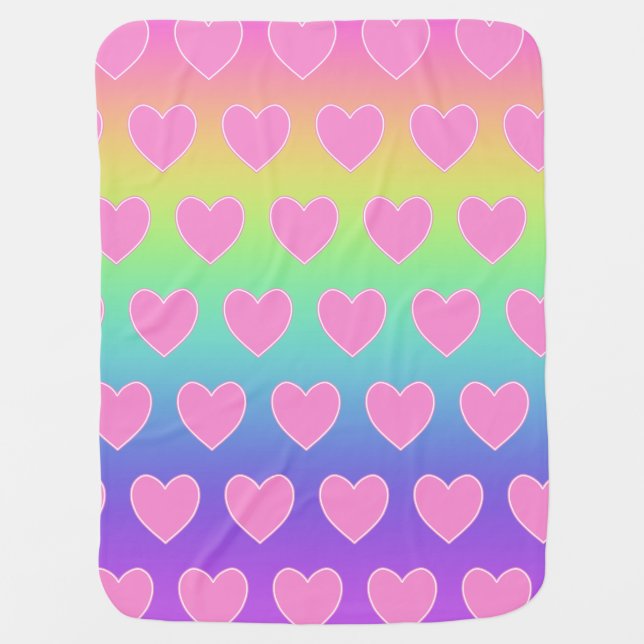 Rainbow with Pink Hearts  Baby Blanket (Front)