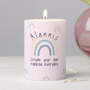 Rainbow With Rainbow Pattern And Cute Text Pillar Candle