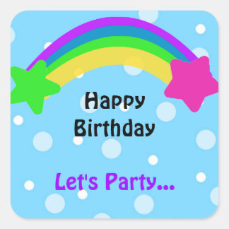 Rainbow with Stars Birthday Wishes Square Sticker