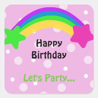 Rainbow with Stars Birthday Wishes Square Sticker