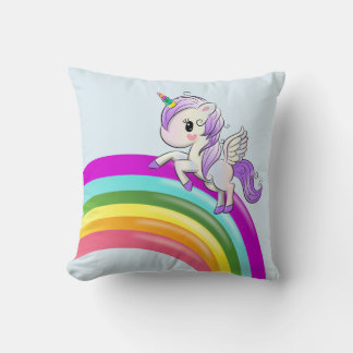 Rainbow with Unicorn Girly Throw Pillow