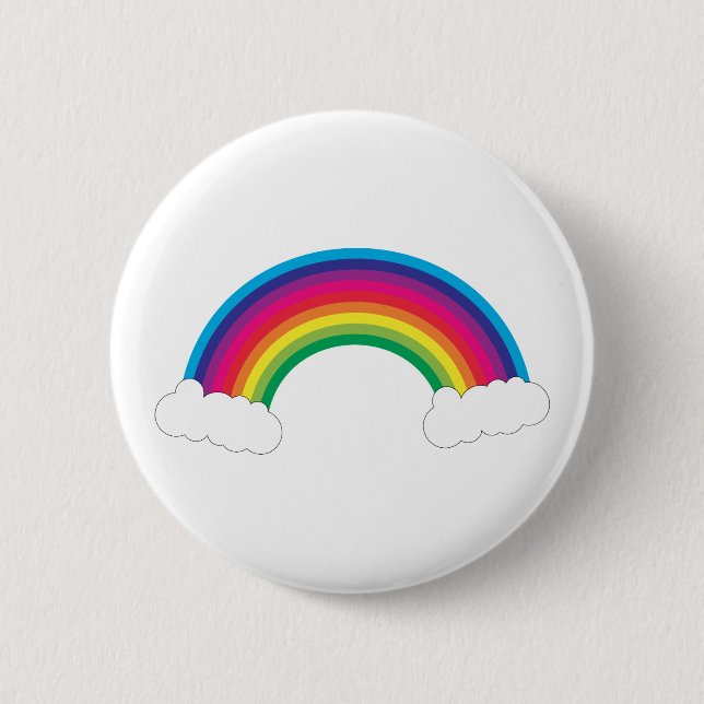 Rainbow with White Clouds Cute Pinback Button (Front)