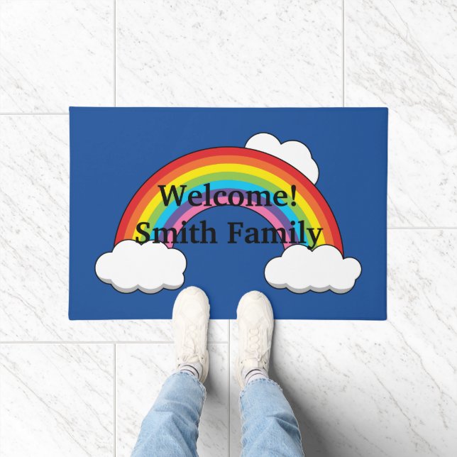 Rainbow with White Clouds | Personalize Doormat (Indoor)