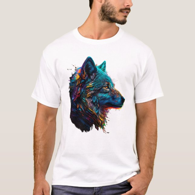 Rainbow Wolf Animal Colorful Graphic T-Shirt (Front)