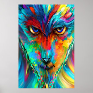 Rainbow Wolfman Poster - Psychedelic Abstract Art