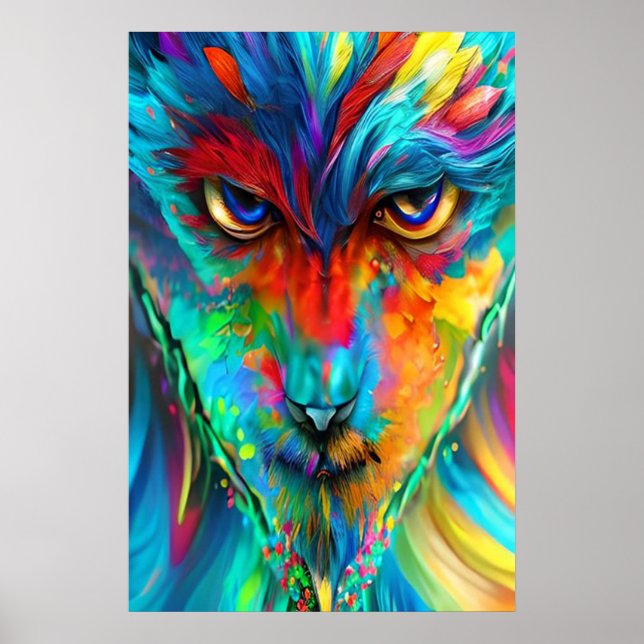 Rainbow Wolfman Poster - Psychedelic Abstract Art  (Front)