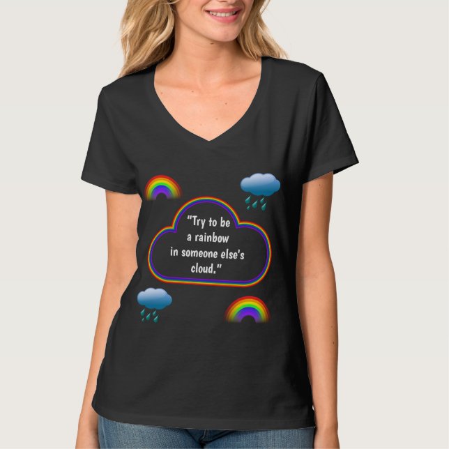 'Rainbow' Women's V-Neck Top (Black) (Front)