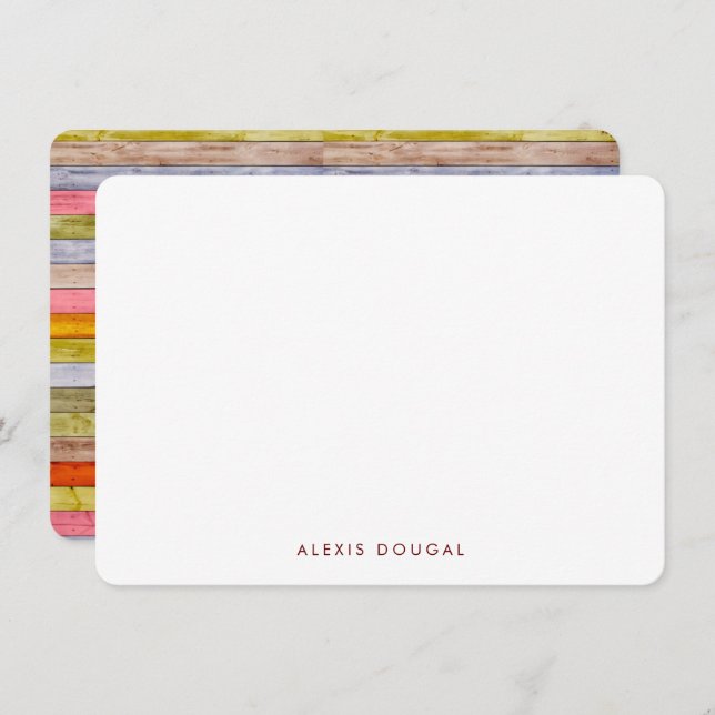 Rainbow Woodgrain Rustic Personalized Stationery Note Card (Front/Back)