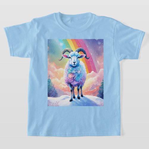 Rainbow Wool Dream Sheep in Snow T_Shirt Design