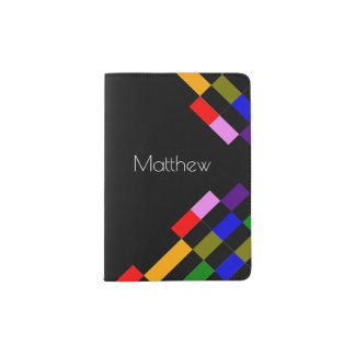 Rainbow World Colored Digital Blocks Black Passport Holder